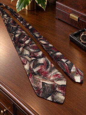 Bachrach Made In Italy Abstract Mens Silk Tie Multicolor Red Beige Long 62 x 3.5